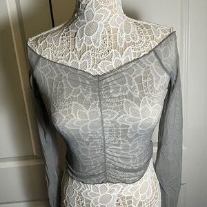 Gray mesh long sleeve ballet  top (sheer ruched  )size  L